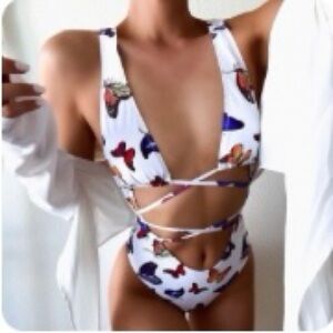 One piece butterfly criss cross swim suit